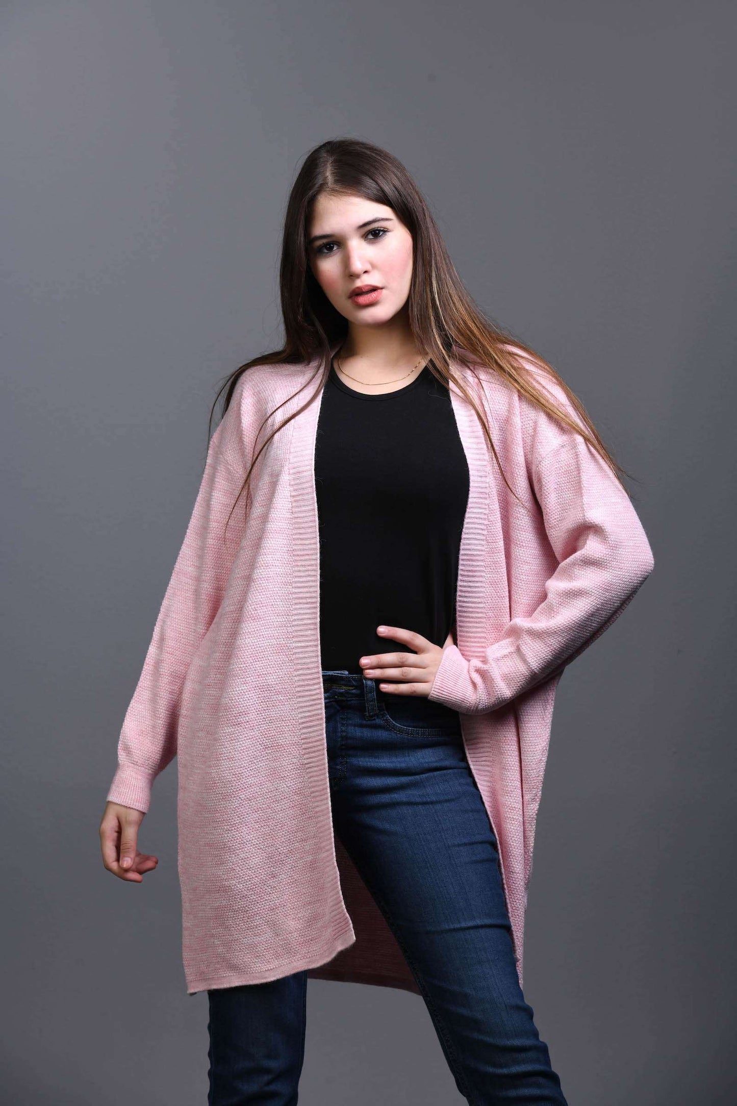 pink Open Knit Cardigan