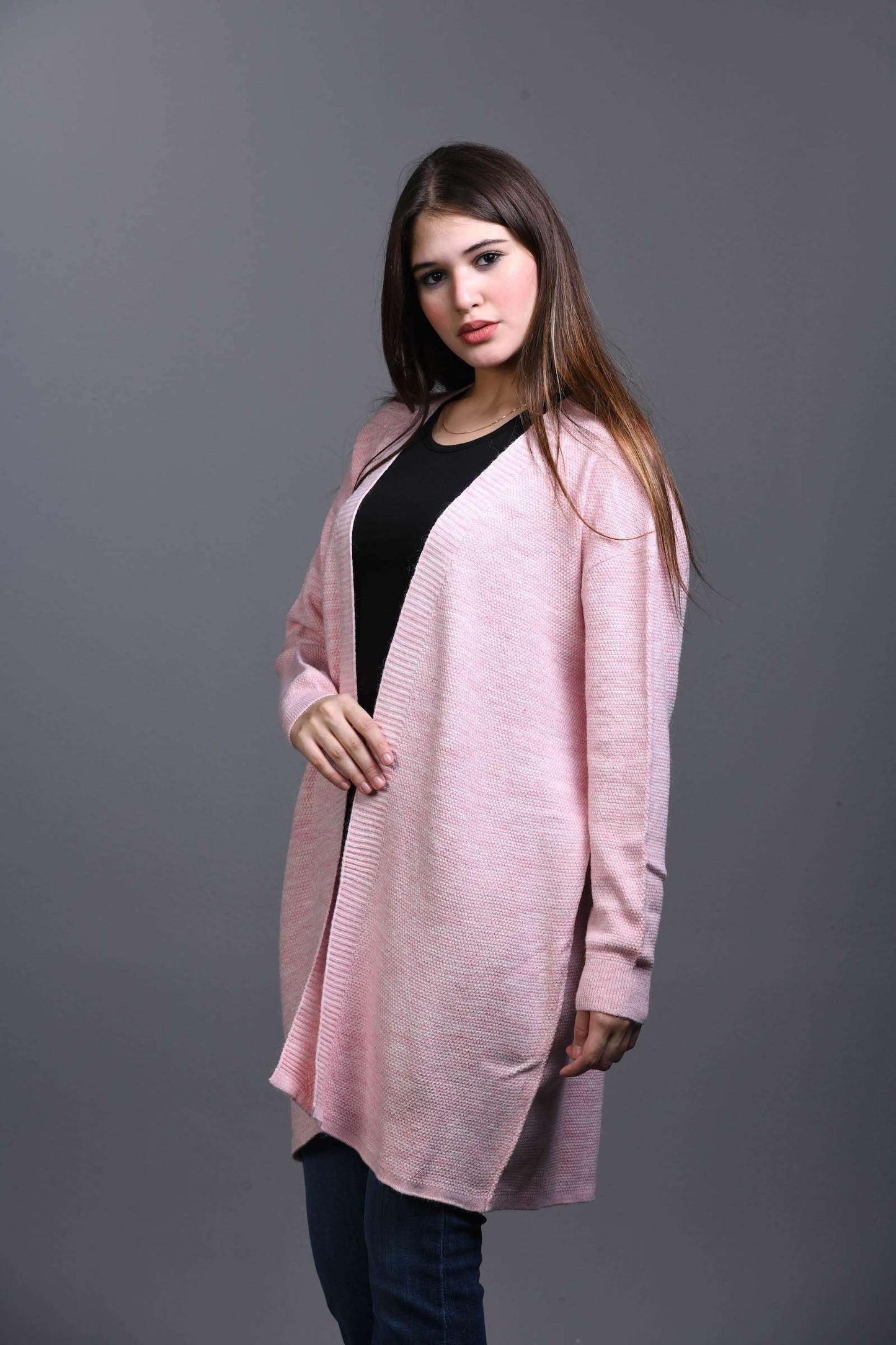 pink Open Knit Cardigan