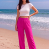 Pink Plain Rayon Cotton Pants | Basic Wear Club