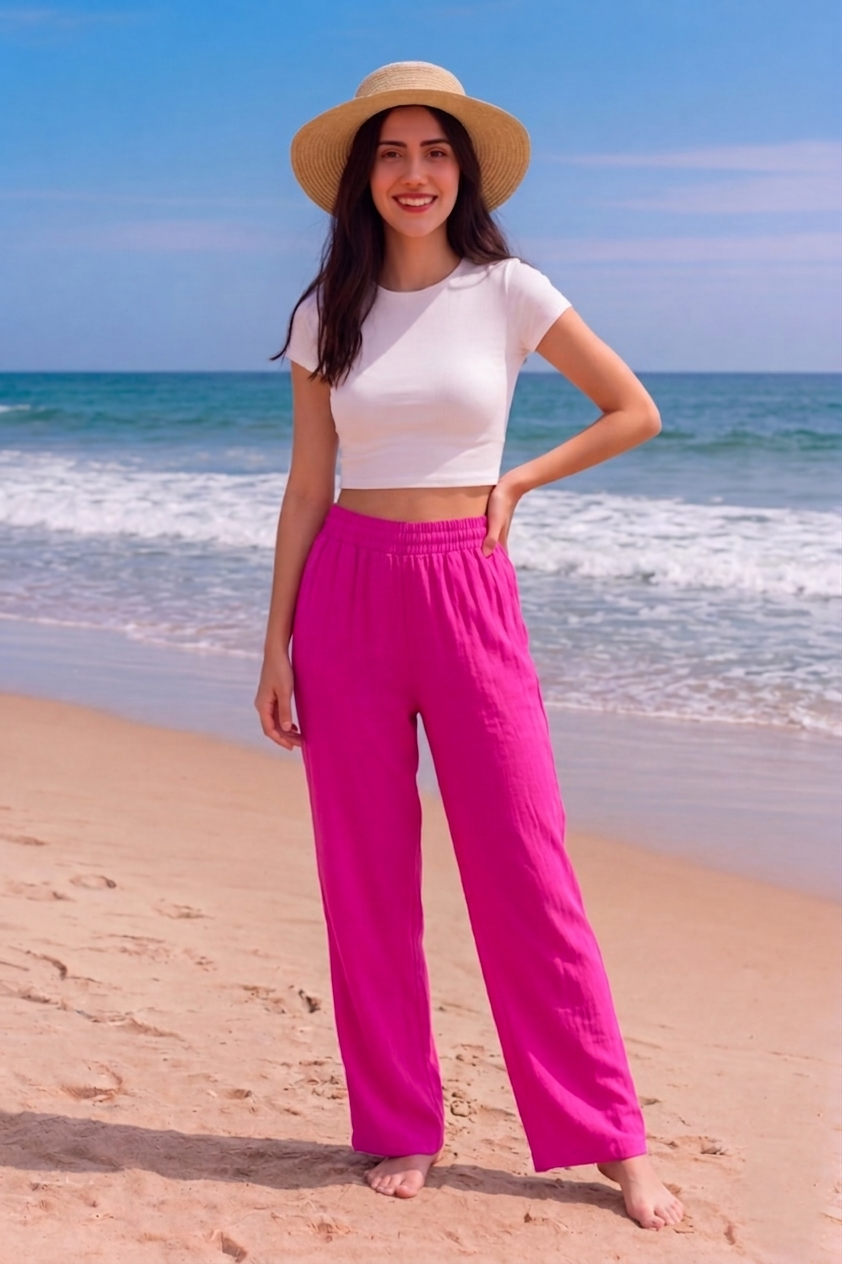 Pink Plain Rayon Cotton Pants | Basic Wear Club
