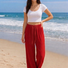 Red Plain Rayon Cotton Pants | Basic Wear Club