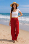 Red Plain Rayon Cotton Pants | Basic Wear Club
