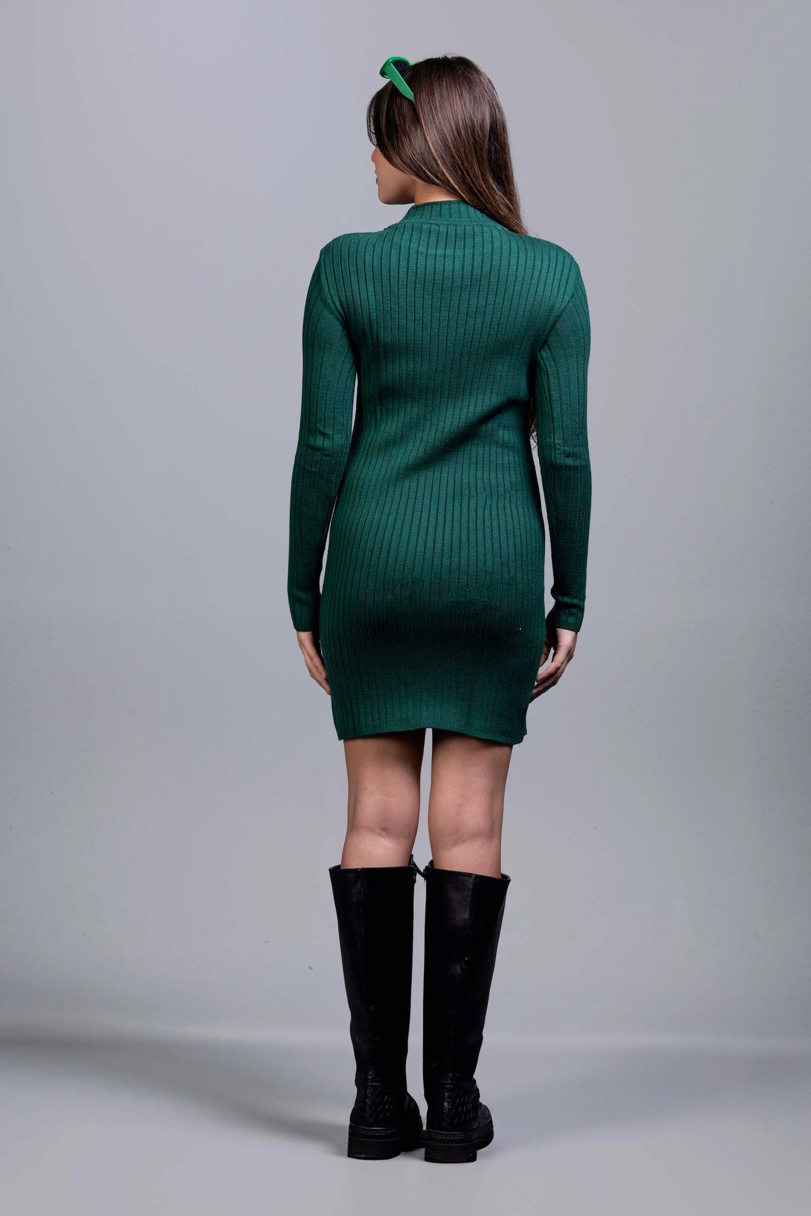 Basic Wear Club | Dress | Cotton | Dark Green | Ribbed Knit Bodycon Dress