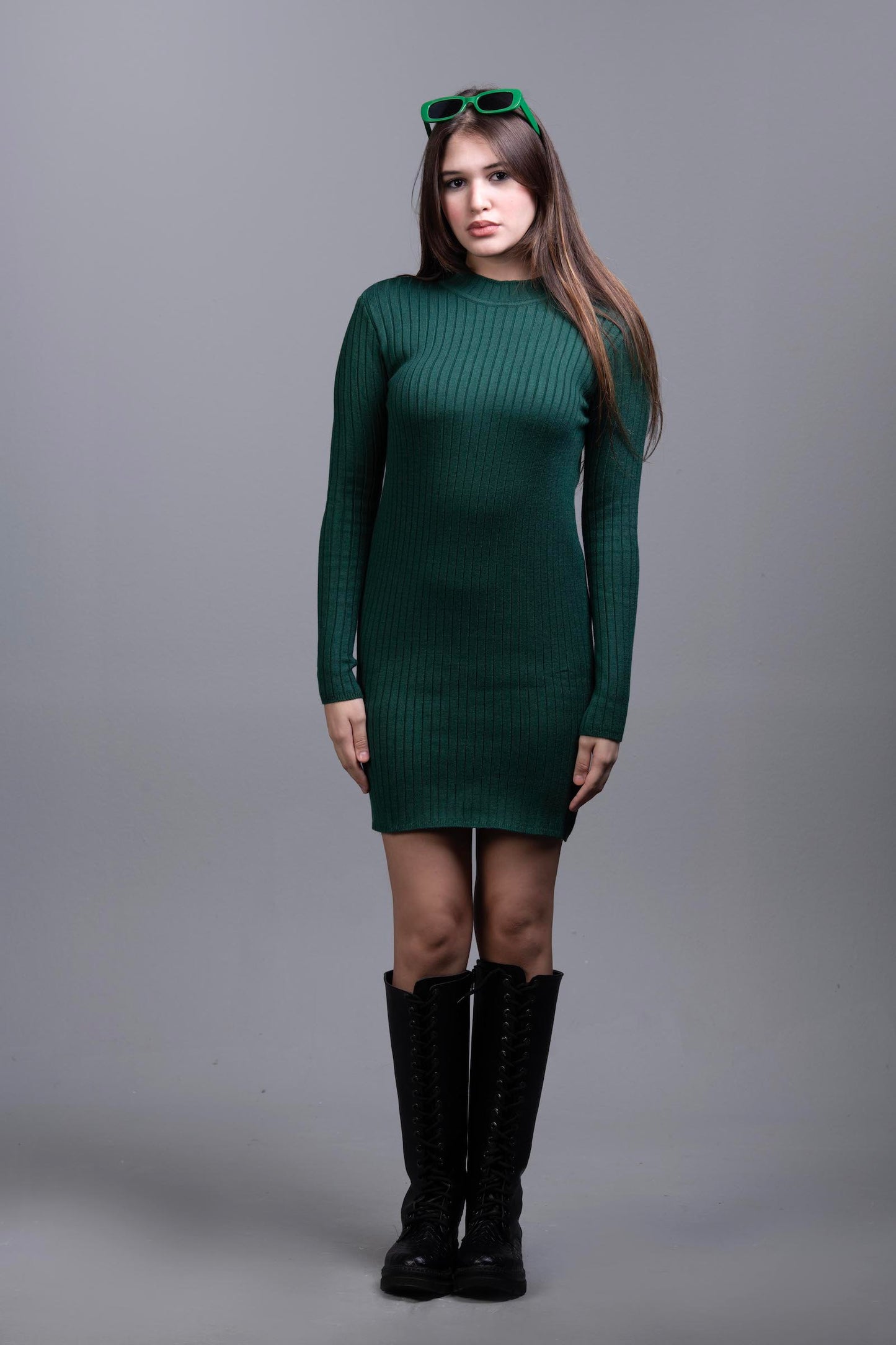 Basic Wear Club | Dress | Cotton | Dark Green | Ribbed Knit Bodycon Dress