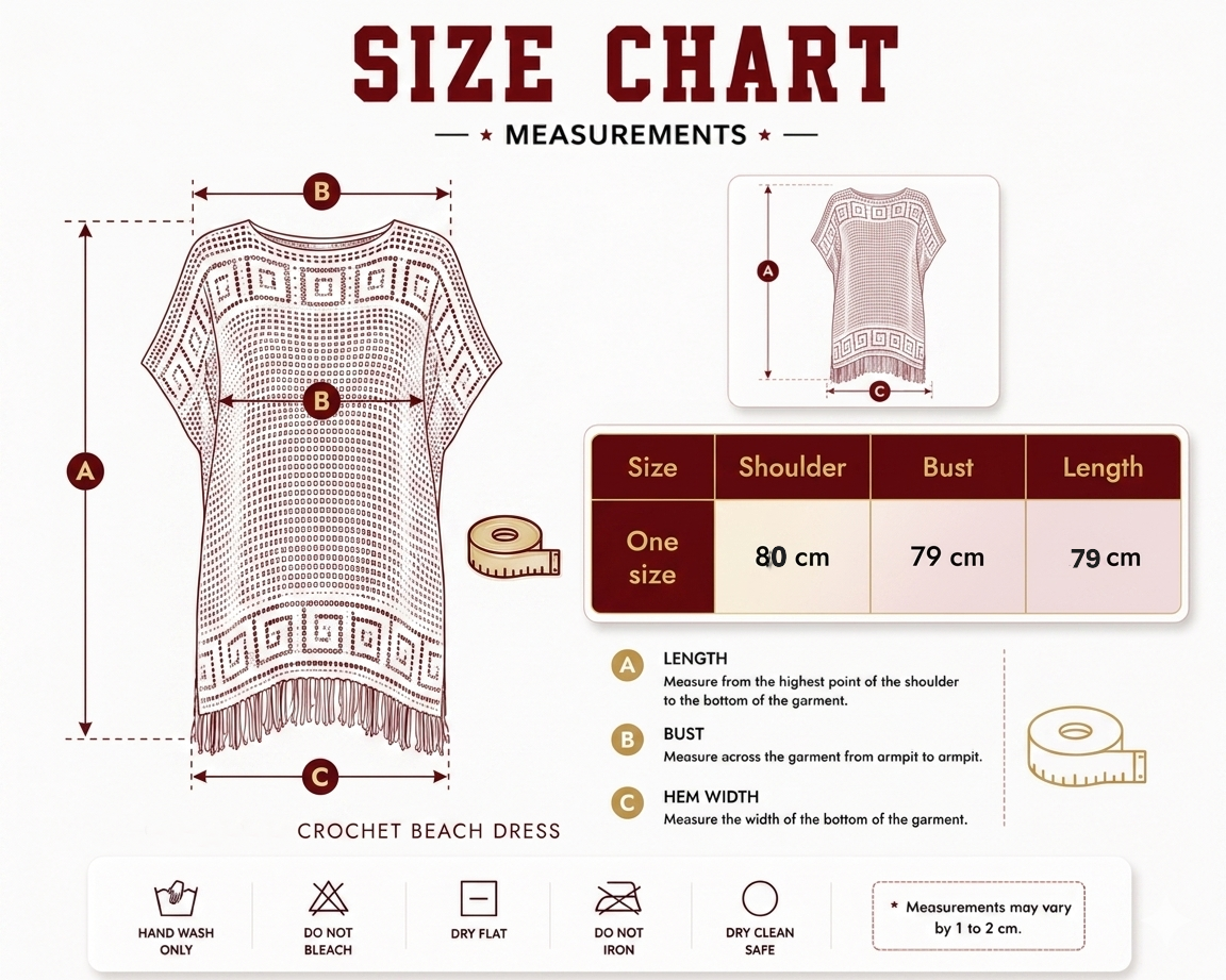 Size chart Knit Cotton Beach Cover-Up Cash