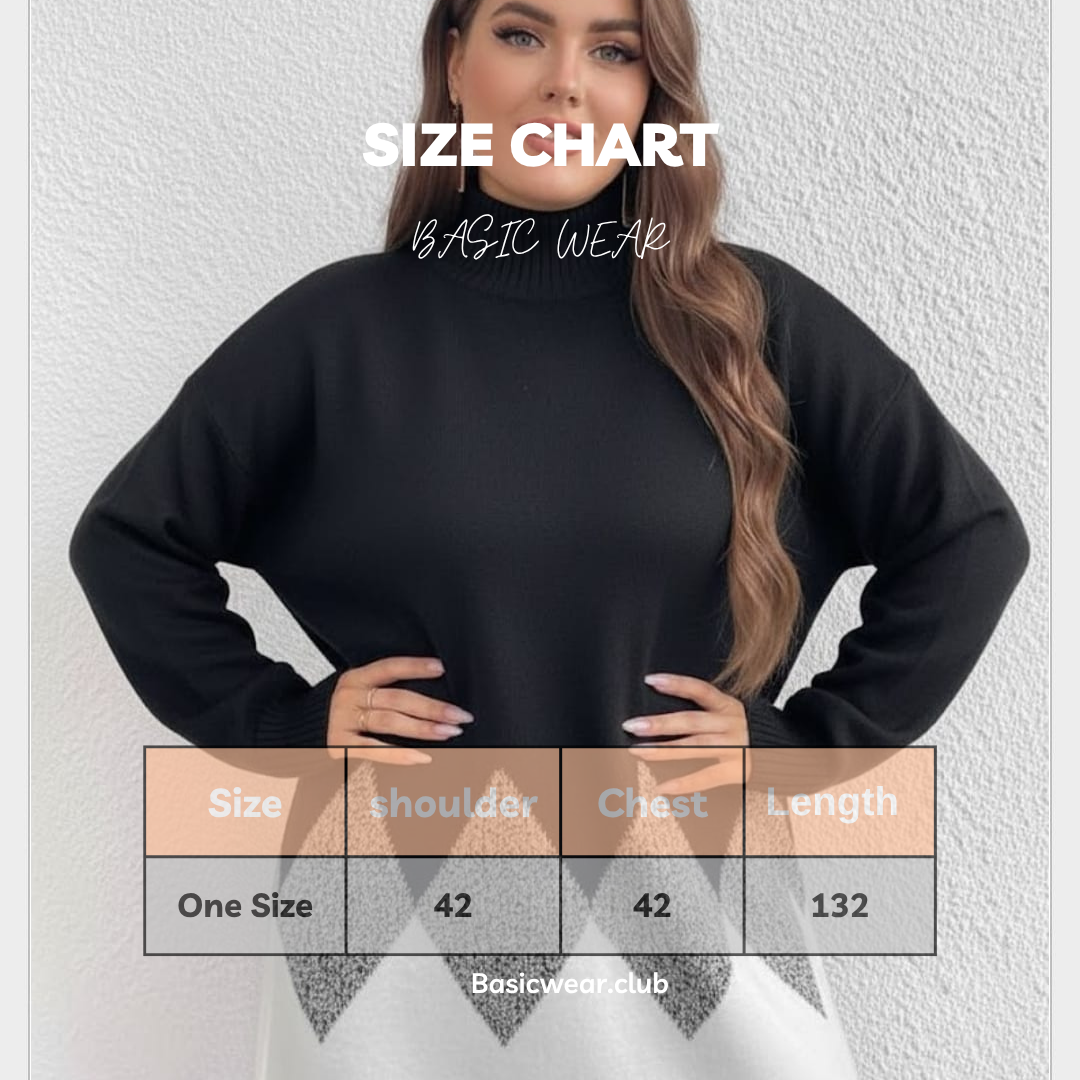 Geometric Pattern Oversized Turtleneck Top