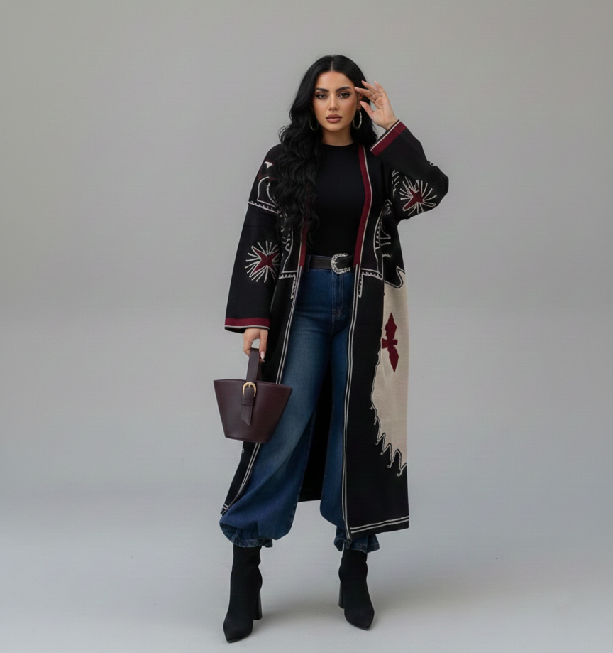 Statement Print Open Knit Kimono