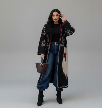 Statement Print Open Knit Kimono