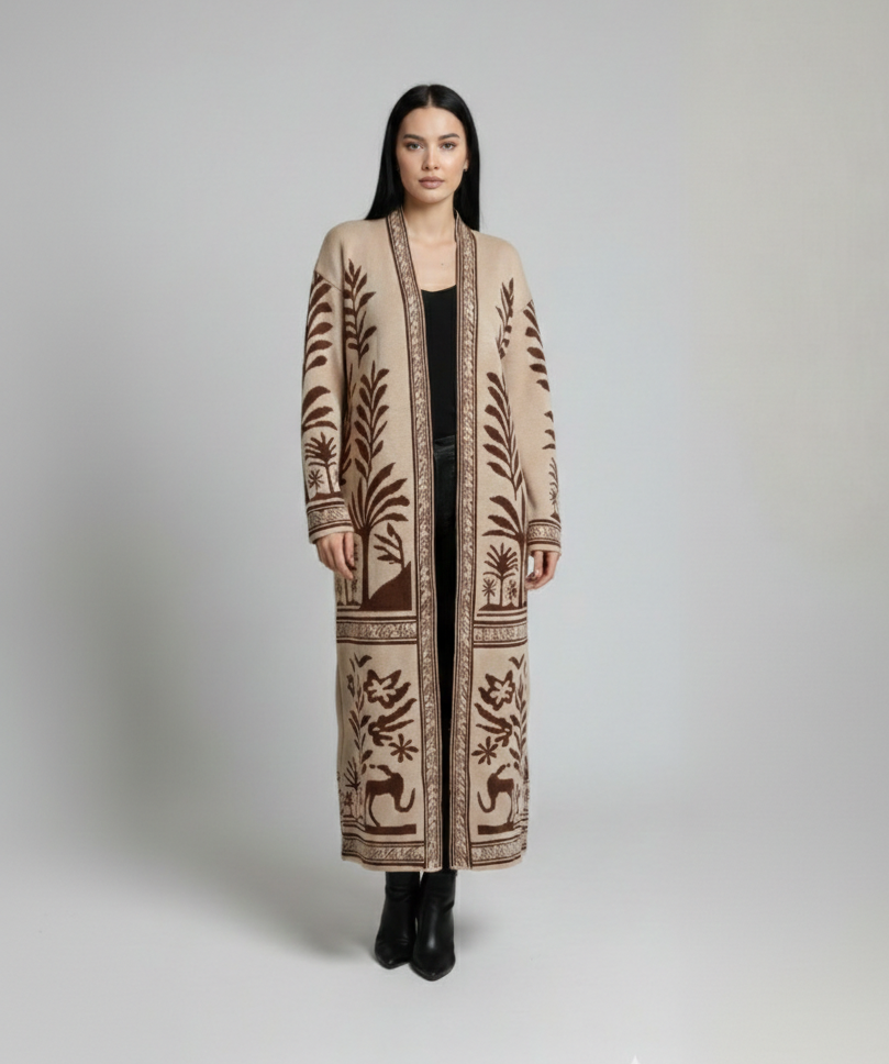 Statement Print Open Knit Kimono