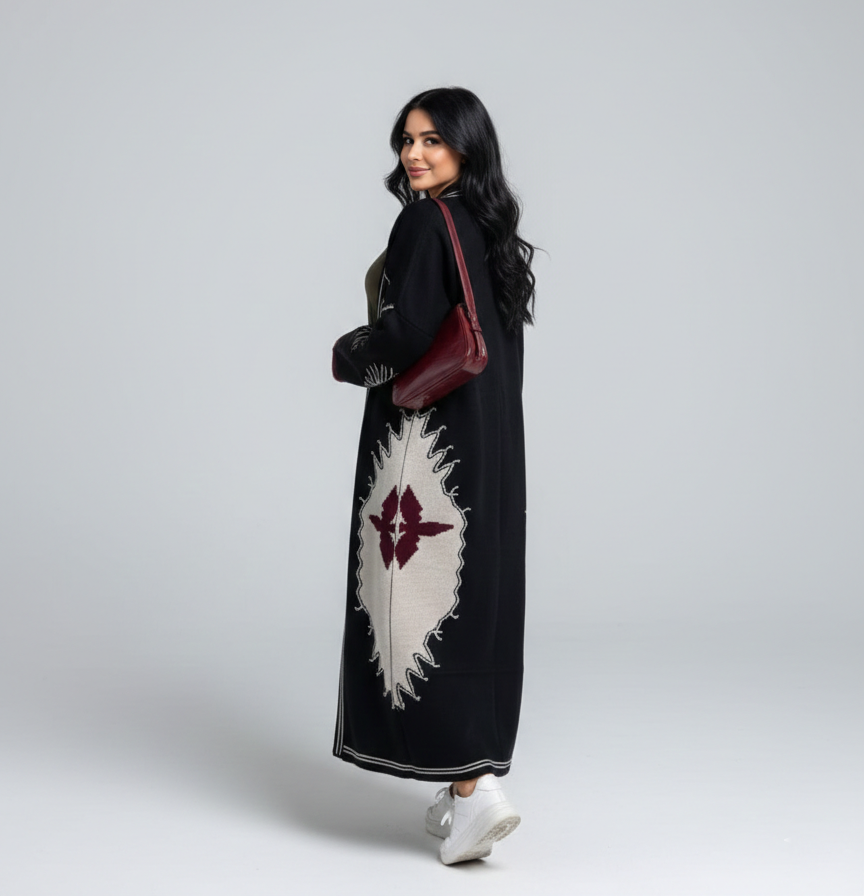 Statement Print Open Knit Kimono