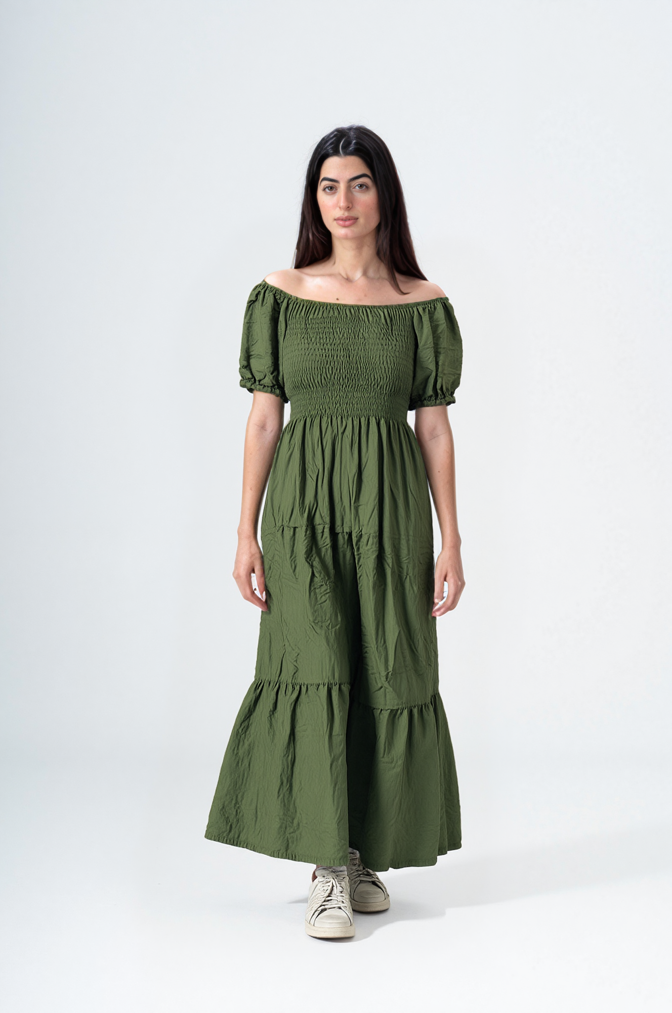 Plain Rayon Short Sleeves Maxi Dress