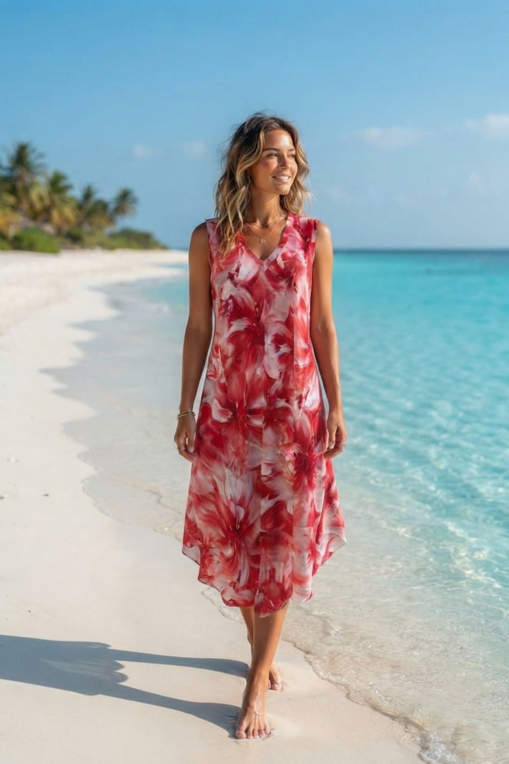 Basic Wear Club | Women's Loose Fit V-Neck Printed Sundress | One Size (Fits Up to 85 KG)
