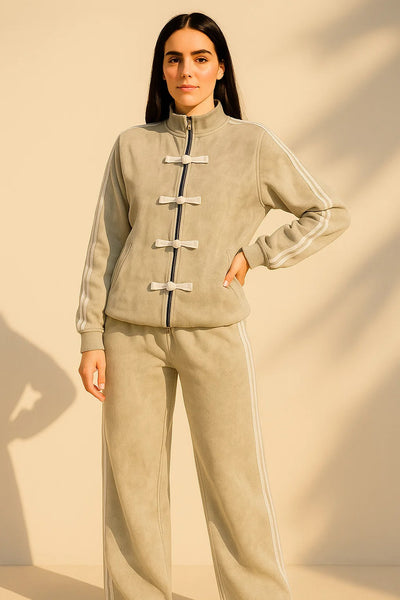 Suede Tracksuit with Bow Accents