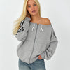 Off-Shoulder Zip Hoodie – Sporty Comfort Meets Casual Edge