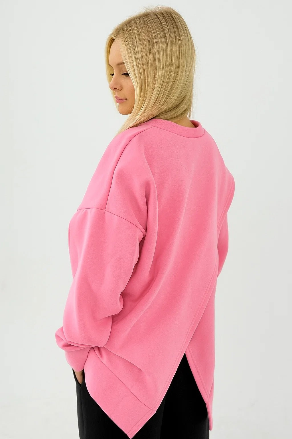 Pink Oversized Sweatshirt with Back Slit