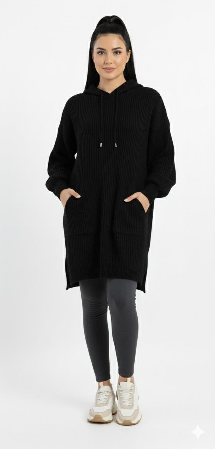 Ribbed Knit Hoodie Sweater Dress – Oversized