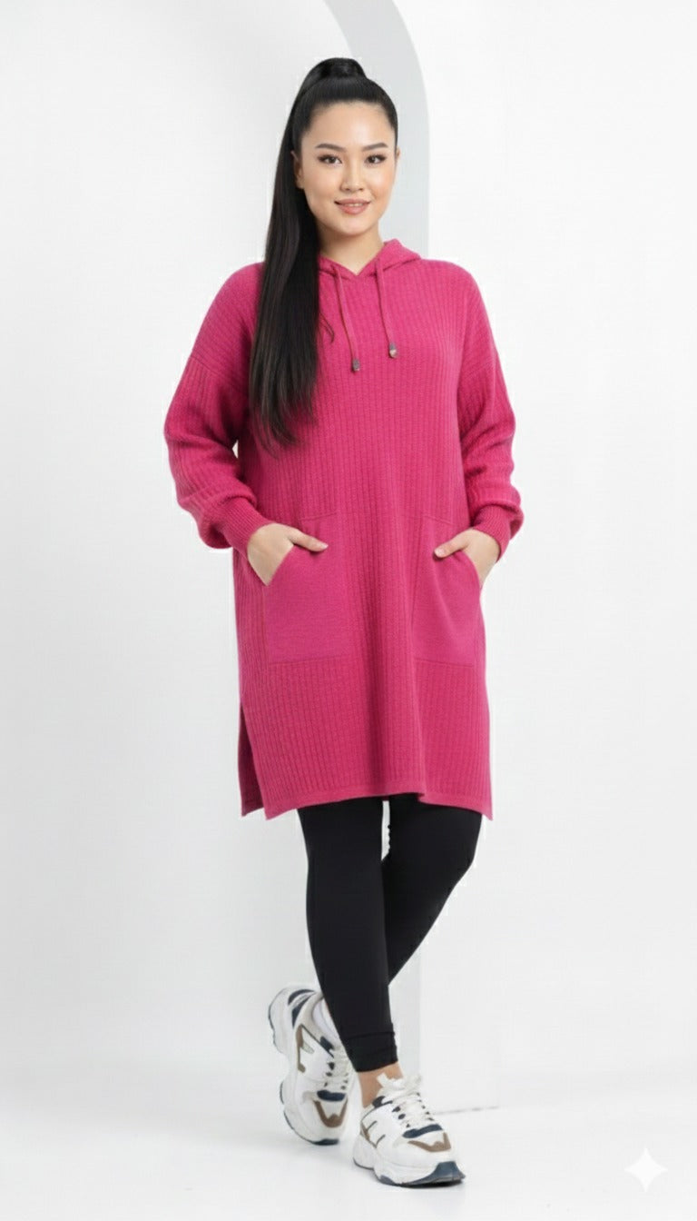 Ribbed Knit Hoodie Sweater Dress – Oversized
