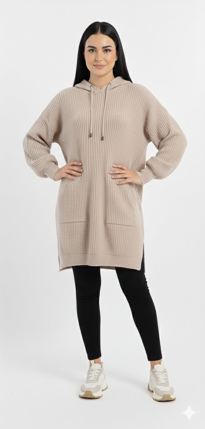 Ribbed Knit Hoodie Sweater Dress – Oversized