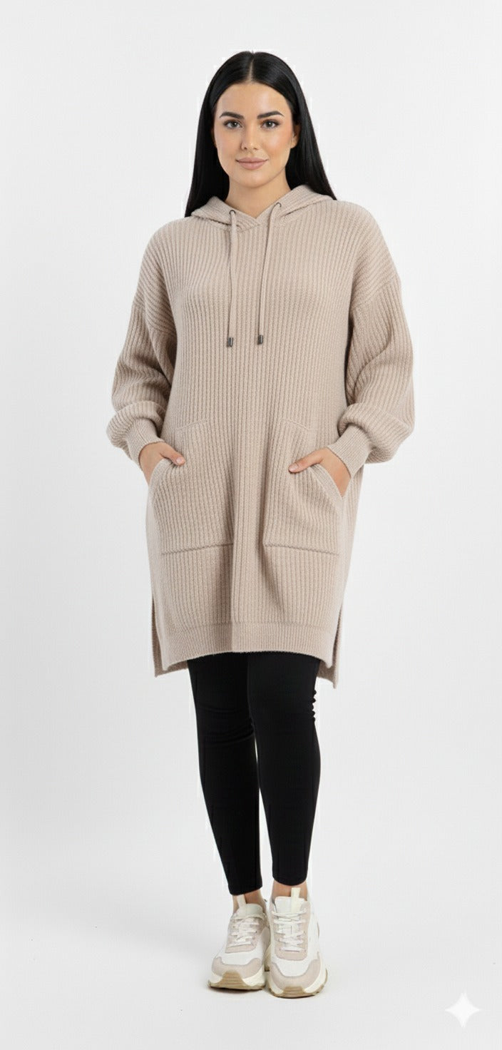 Ribbed Knit Hoodie Sweater Dress – Oversized