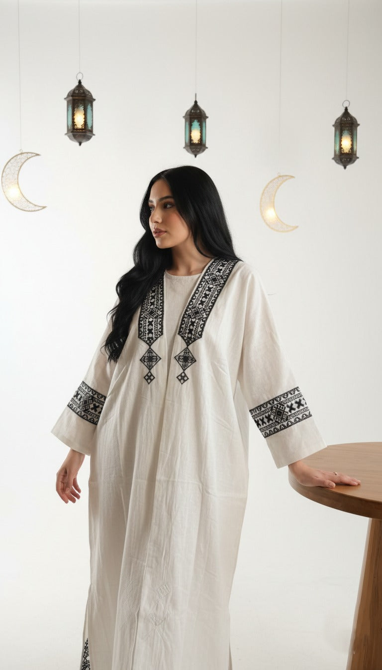 Embroidered Kaftan — Relaxed Modest Statement