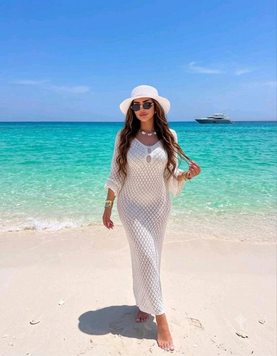 Basic Wear Club | Coastal Crochet Beach Cover-Up Maxi Dress | Elegant Swim Cover-Up for Women in Egypt