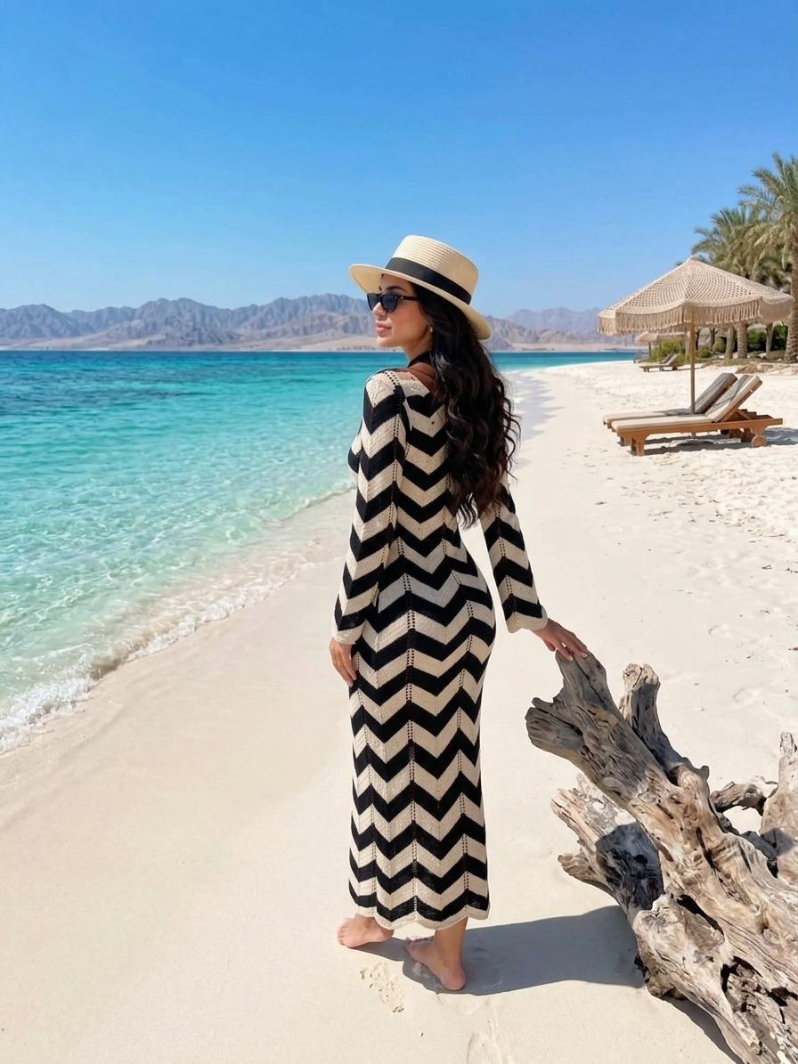 Women's Chevron Knit Maxi Beach Dress | Lightweight Summer Dress | Basic Wear Club