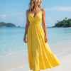 Women's Plain Tiered V-Neck Summer Maxi Dress | One Size up to 85 K | Basic Wear Club