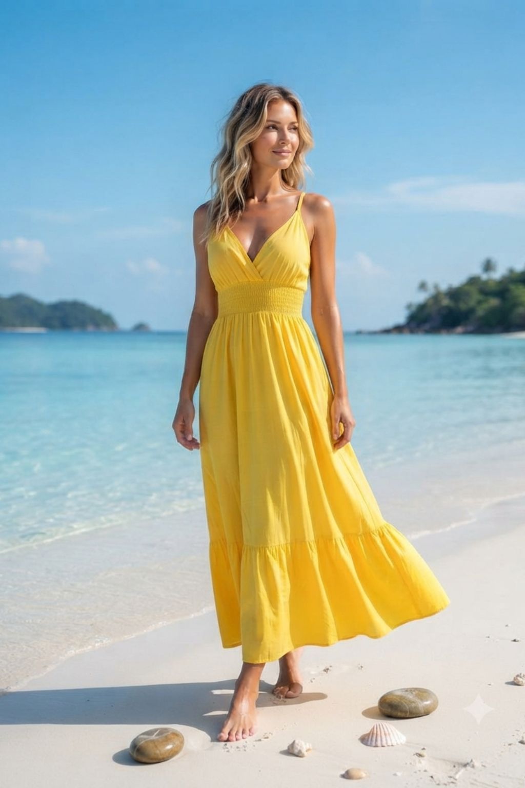 Women's Plain Tiered V-Neck Summer Maxi Dress | One Size up to 85 K | Basic Wear Club