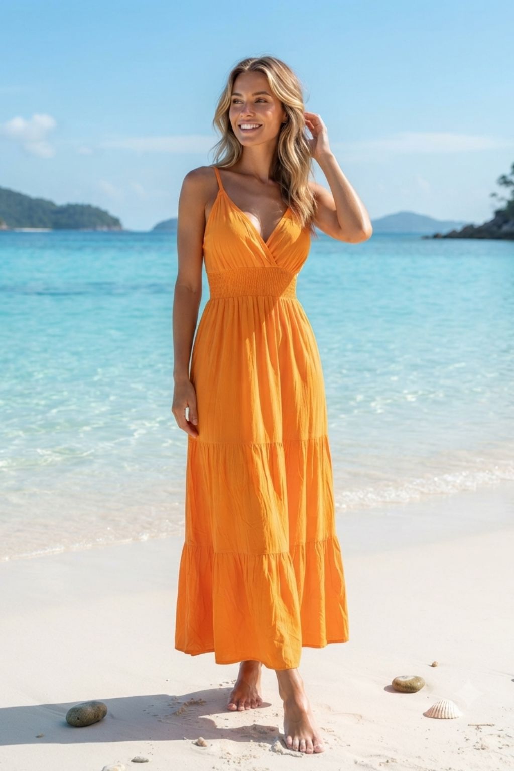Women's Plain Tiered V-Neck Summer Maxi Dress | One Size up to 85 K | Basic Wear Club