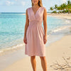 Basic Wear Club | Women's Plain Back-Tie V-Neck Summer Midi Dress | One Size