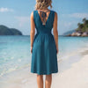Basic Wear Club | Women's Plain Back-Tie V-Neck Summer Midi Dress | One Size