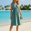 Basic Wear Club | Women's Plain Back-Tie V-Neck Summer Midi Dress | One Size