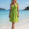 Basic Wear Club | Women's Plain Back-Tie V-Neck Summer Midi Dress | One Size