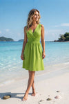 Basic Wear Club | Women's Plain Back-Tie V-Neck Summer Midi Dress | One Size