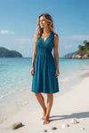 Basic Wear Club | Women's Plain Back-Tie V-Neck Summer Midi Dress | One Size
