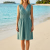 Basic Wear Club | Women's Plain Back-Tie V-Neck Summer Midi Dress | One Size