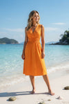 Basic Wear Club | Women's Plain Back-Tie V-Neck Summer Midi Dress | One Size