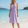Basic Wear Club | Women's Plain Back-Tie V-Neck Summer Midi Dress | One Size