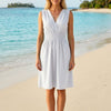 Basic Wear Club | Women's Plain Back-Tie V-Neck Summer Midi Dress | One Size