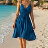 Basic Wear Club | Women's Smocked Waist V-Neck Sleeveless Summer Dress | One Size (Fits Up to 85 KG)