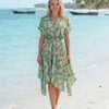 Women's Print Short-Sleeve V-Neck Hem Dress | One Size up to 85 K | Basic Wear Club