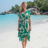Women's Print Short-Sleeve V-Neck Hem Dress | One Size up to 85 K | Basic Wear Club