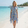 Women's Print Short-Sleeve V-Neck Hem Dress | One Size up to 85 K | Basic Wear Club