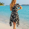 Women's Print Short-Sleeve V-Neck Hem Dress | One Size up to 85 K | Basic Wear Club