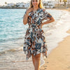 Women's Print Short-Sleeve V-Neck Hem Dress | One Size up to 85 K | Basic Wear Club