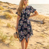 Women's Print Short-Sleeve V-Neck Hem Dress | One Size up to 85 K | Basic Wear Club
