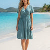 Basic Wear Club | Women's Green Smocked Waist Tiered Mini Dress | One Size