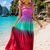 Basic Wear Club | Women's Tie-Strap Tiered Beach Maxi Sundress | One Size (Fits Up to 85 KG)