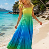 Basic Wear Club | Women's Tie-Strap Tiered Beach Maxi Sundress | One Size (Fits Up to 85 KG)