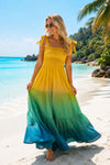 Basic Wear Club | Women's Tie-Strap Tiered Beach Maxi Sundress | One Size (Fits Up to 85 KG)